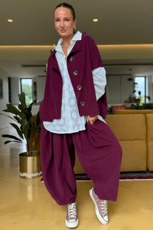Made in Italy Cooper Needlecord Cap Sleeve Jacket Beetroot 